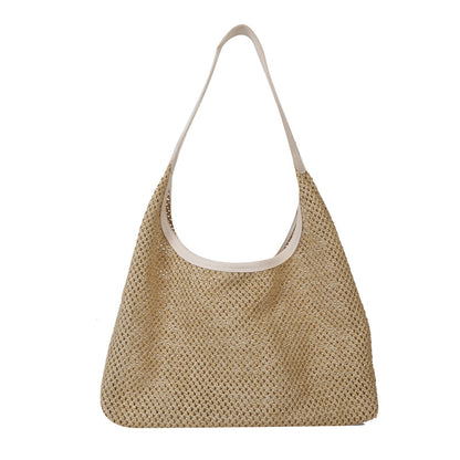 Women Casual Solid Color Woven Large Capacity Tote Bag