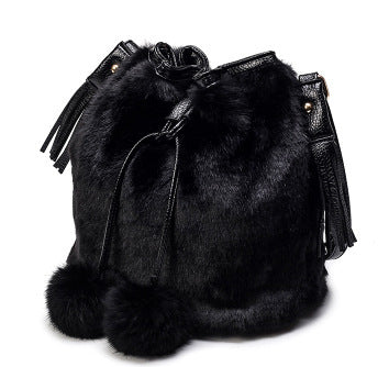 Sac seau à cordon de serrage en peluche léopard vintage mode automne hiver 