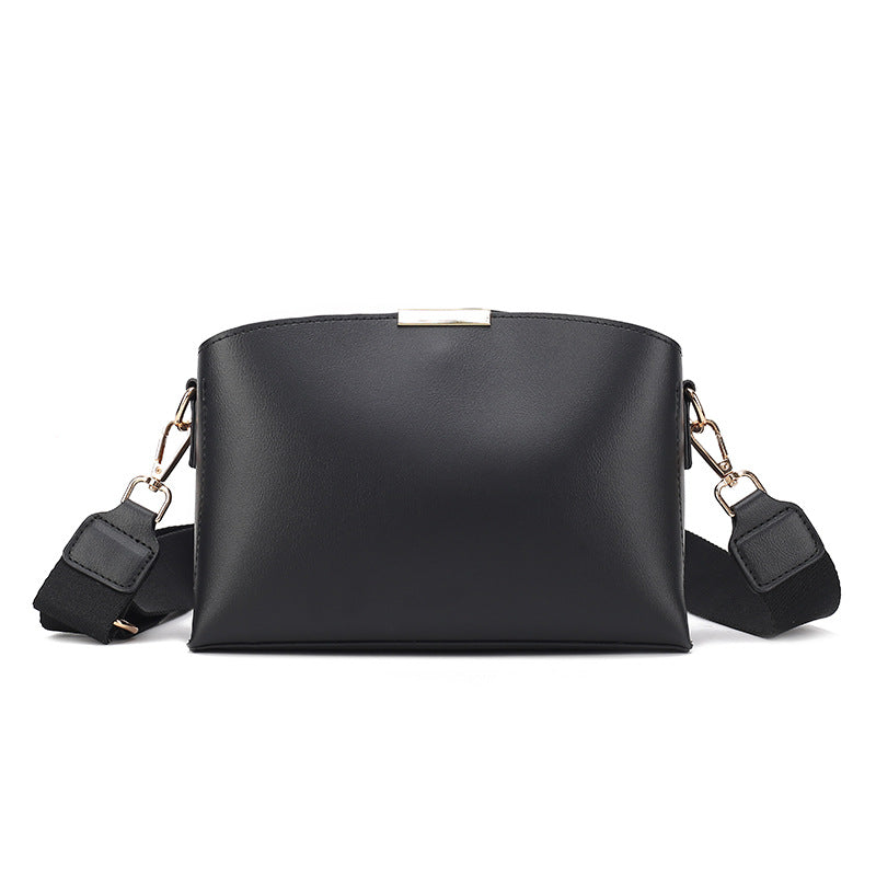 Women Casual Simple Solid Color Wide Strap Zipper Crossbody Bag