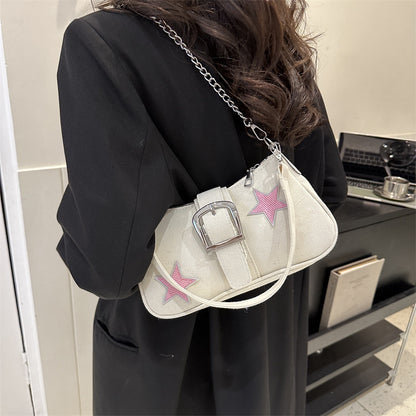 Women Fashion Casual Belt Buckle Decoration Star Shoulder Crossbody Bag