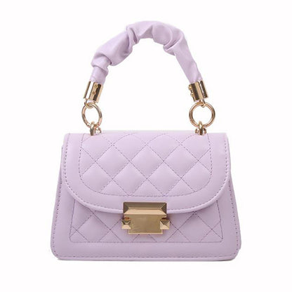 Sac à bandoulière en PU pour femme, motif à rabat et boucle, couleur unie, coutures en losange 