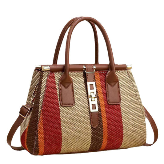 Sac à main de grande capacité à coutures simples et contraste de couleurs 