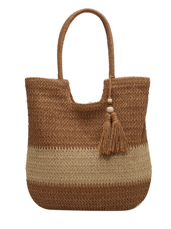 Women Fashionable Large Capacity Straw Woven Shoulder Tote Bag