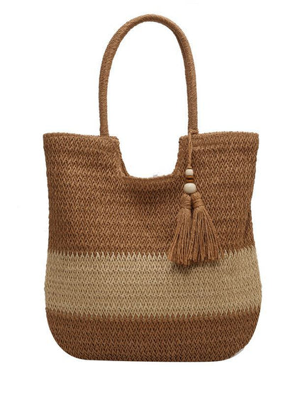 Women Fashionable Large Capacity Straw Woven Shoulder Tote Bag