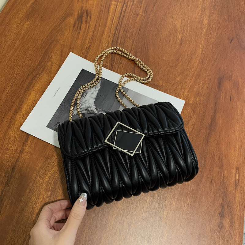 Fashion Solid Color Pleated Creasing Shoulder Bag