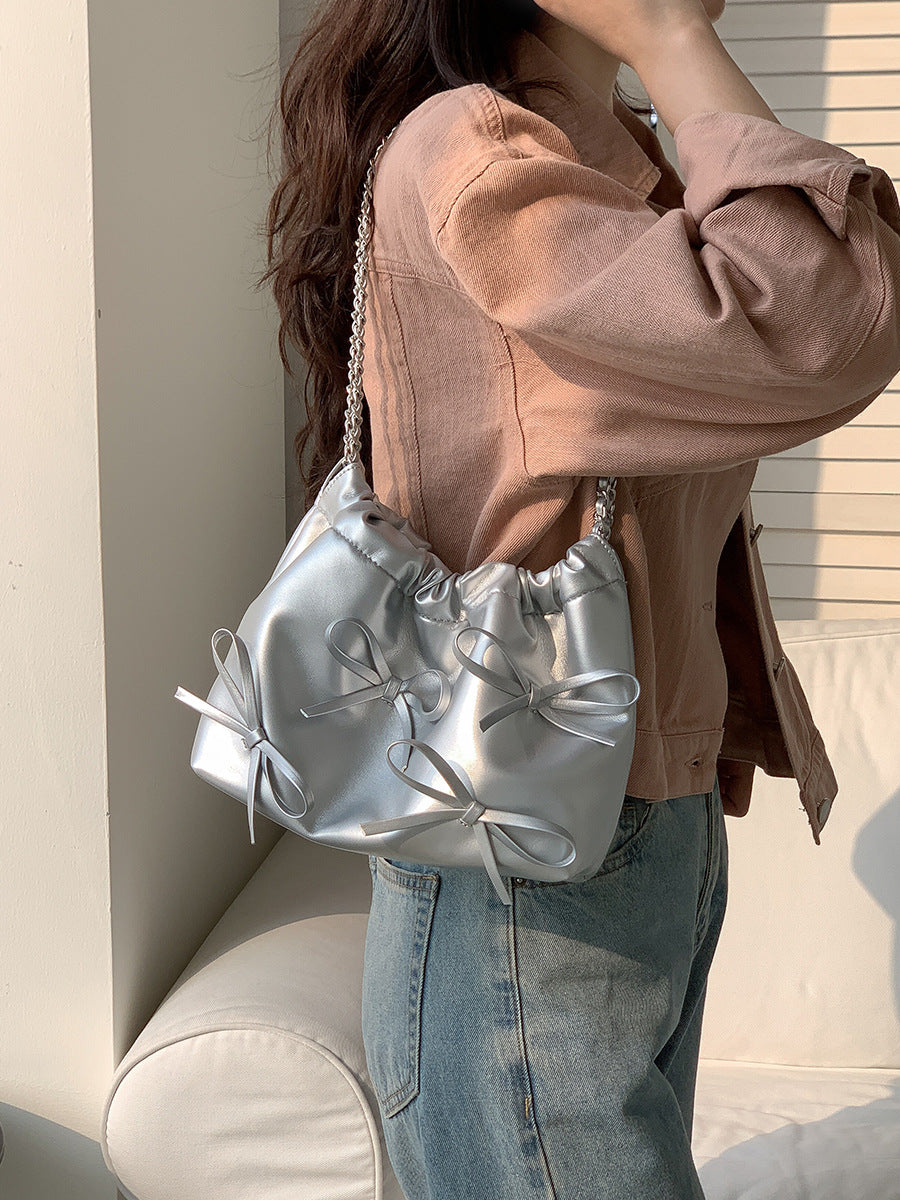 Women Fashion Bow Embellished PU Shoulder Bag