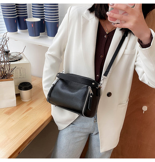 Women Fashion Casual Cowhide Zipper Shoulder Satchel Clutch Bag