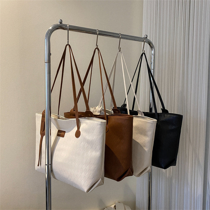Women Fashionable Simple Solid Color Large Capacity PU Tote Bag