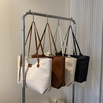 Women Fashionable Simple Solid Color Large Capacity PU Tote Bag