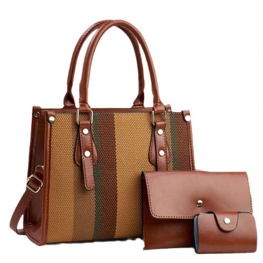 Ensemble de 3 sacs à main décontractés à la mode pour femmes, grande capacité, blocs de couleurs 