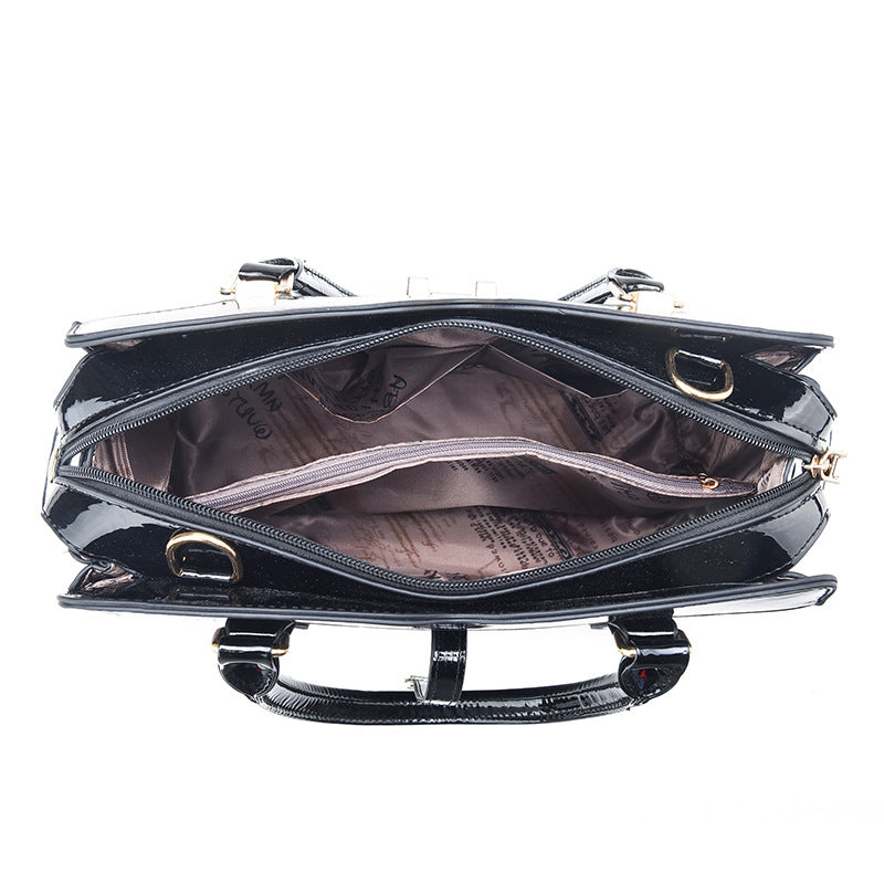 Women Fashion Bright Leather Large Capacity Crocodile Print Square Handbag