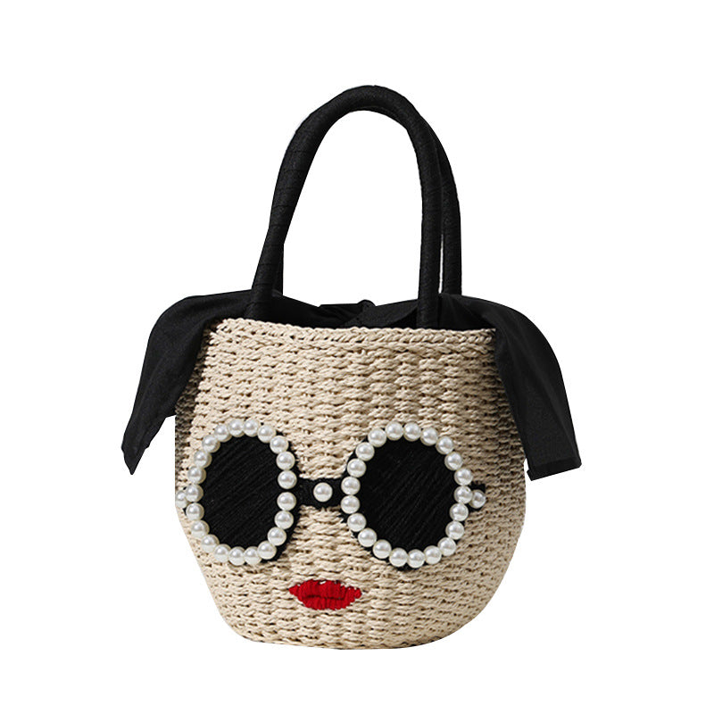 Bohemian Creative Glasses Red Lip Woven Handbags