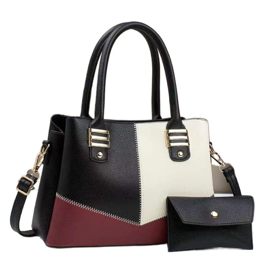 Women Fashion Casual Contrast Color Stitching Large Capacity Handbag Two-Piece Set