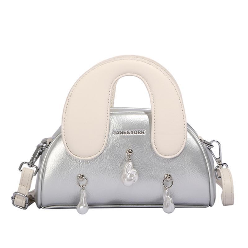 Women Fashion Contrast Color Pendant Saddle Handbag