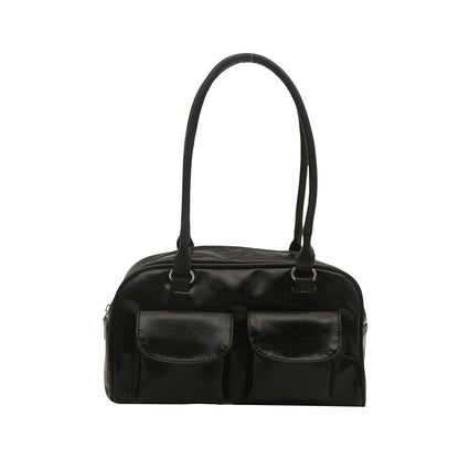 Sac à bandoulière décontracté rétro à double poche pour femme, couleur unie 