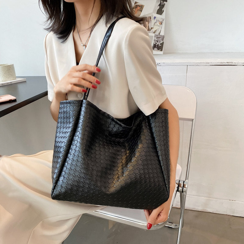 Women Simple Solid Color Large Capacity PU Tote Bag