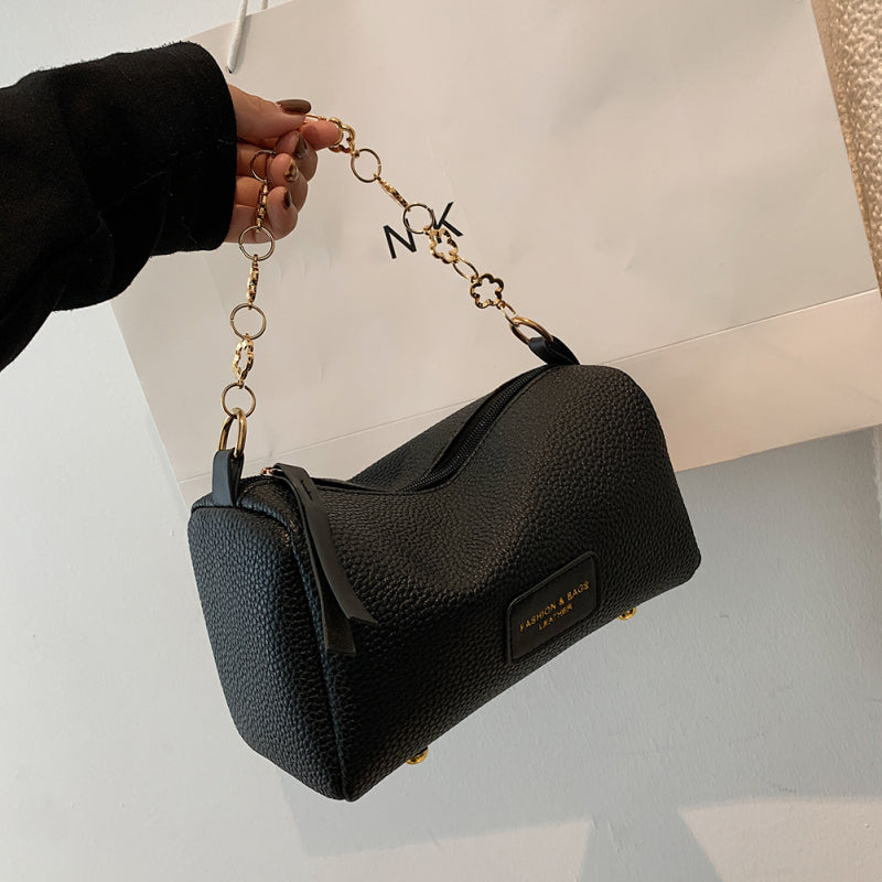 Women Vintage Flower Chain Design Cylindrical PU Shoulder Bag