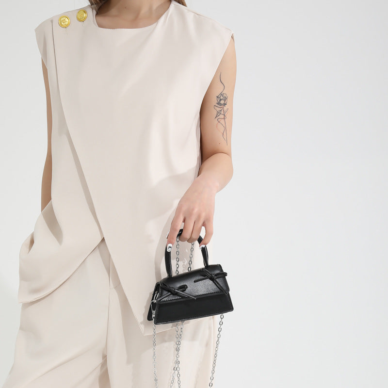 Mini sac bandoulière tendance à chaîne et nœud de couleur unie 