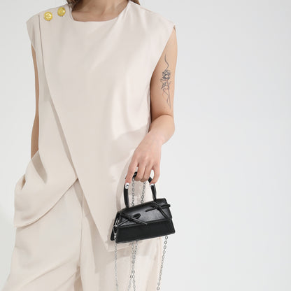 Mini sac bandoulière tendance à chaîne et nœud de couleur unie 