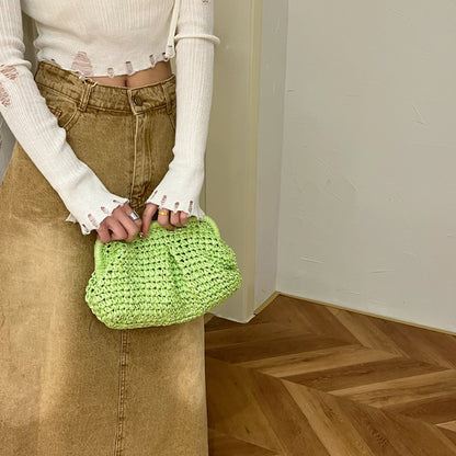 Sac à bandoulière décontracté en tricot de couleur unie pour femme 