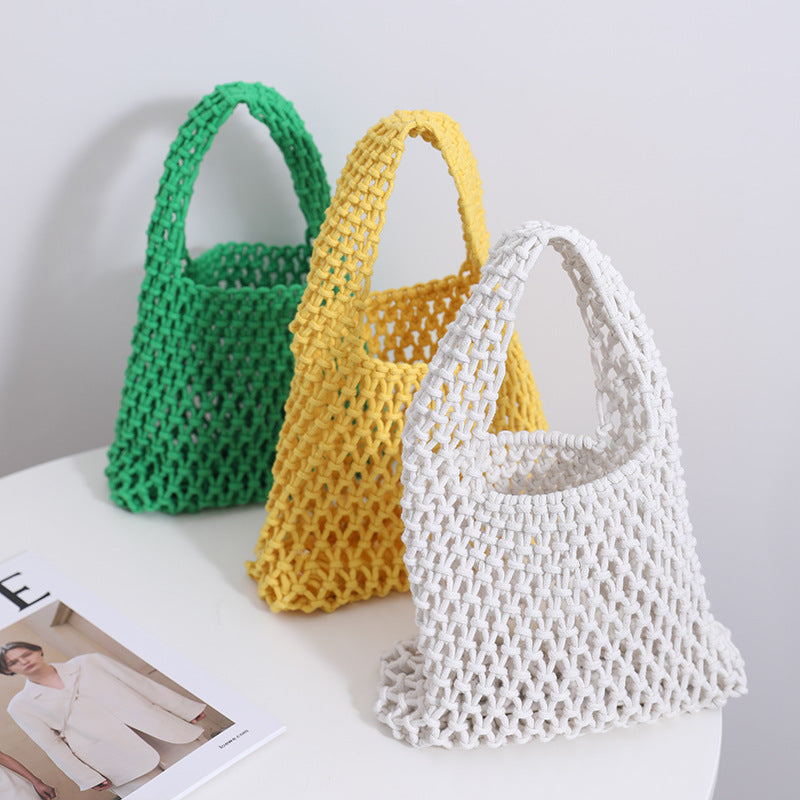 Women Candy-Colored Cotton Thread Woven Summer Simple Style Fishnet Shoulder Bag