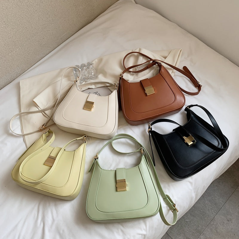 Women Casual Buckle Design Solid Color PU Shoulder Bag
