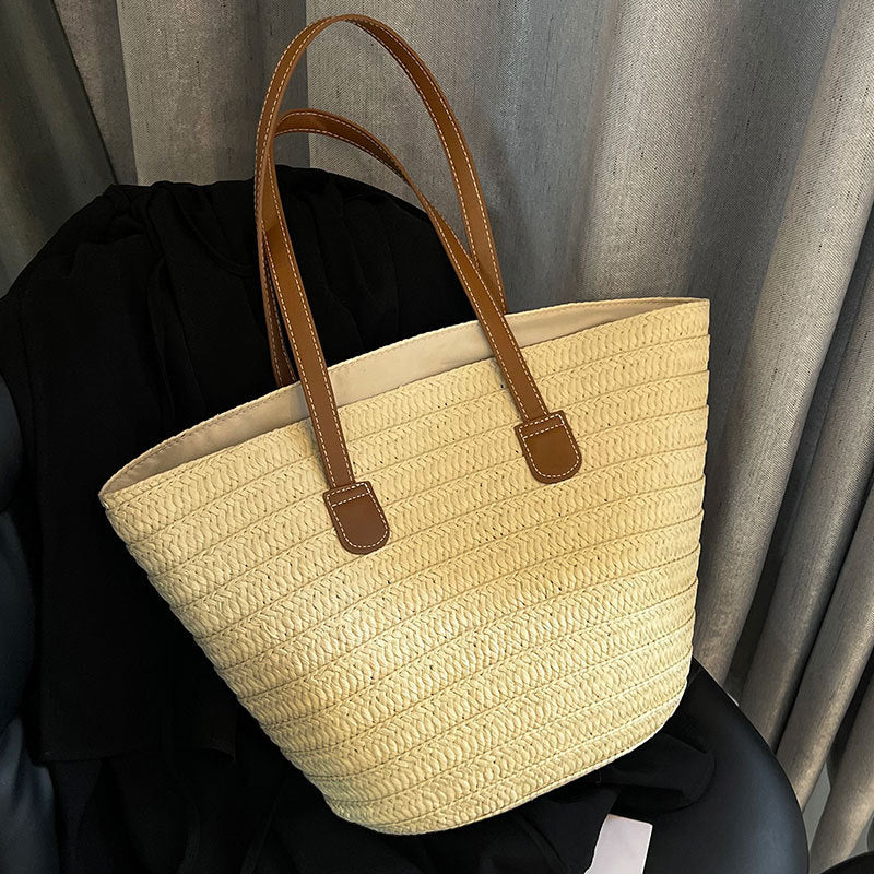 Sac fourre-tout d'été en paille tissée à la mode pour femmes, grande capacité 
