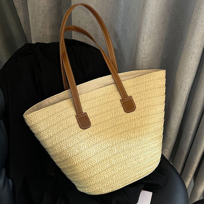 Sac fourre-tout d'été en paille tissée à la mode pour femmes, grande capacité 