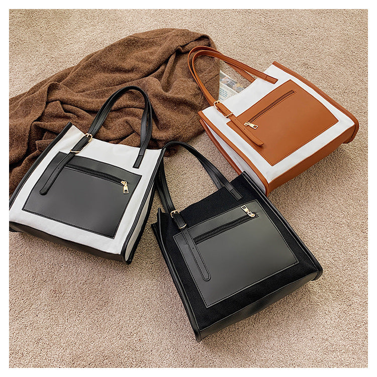 Sac à bandoulière en PU pour femme, décontracté, fermeture éclair, blocage des couleurs, grande capacité