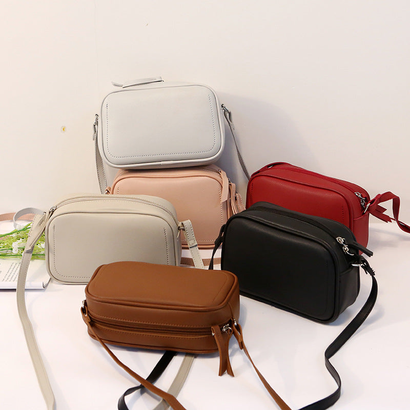 Women Fashionable Simple Solid Color Square Zipper PU Crossbody Bag