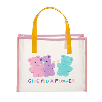 Women Fashion Cartoon Bear Transparent Clear Waterproof Shoulder Bag