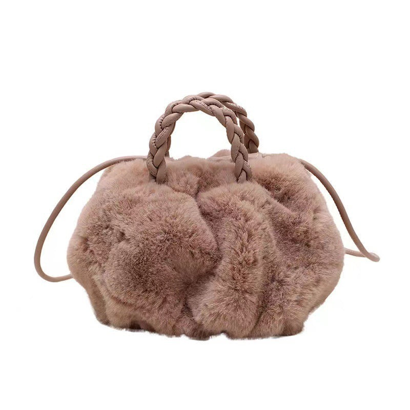 Sac à bandoulière en peluche de couleur unie pour femme 