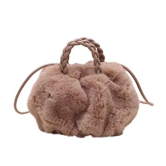Sac à bandoulière en peluche de couleur unie pour femme 