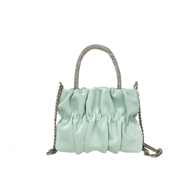 Women Fashion Pleated Cloud Solid Color Chain Handbag