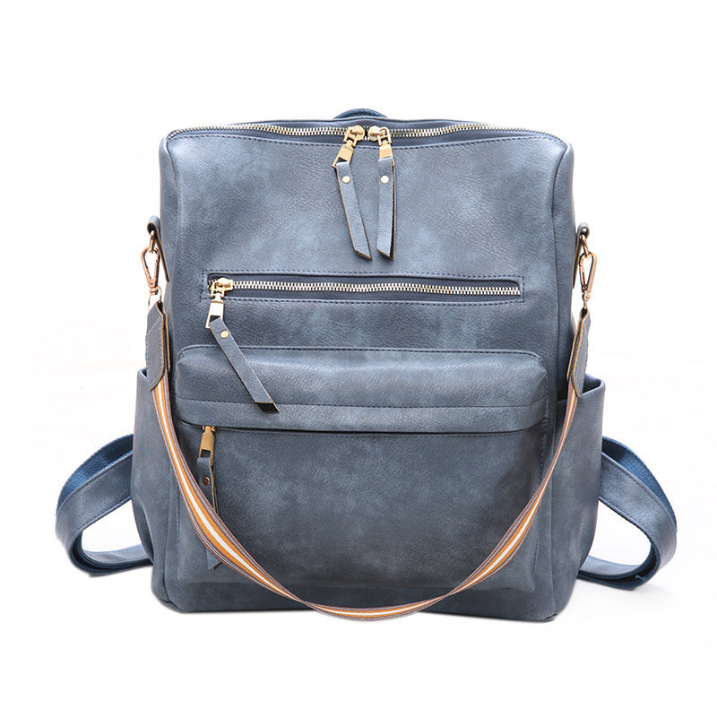 Women Vintage Zipper Design Multifunctional PU Backpack