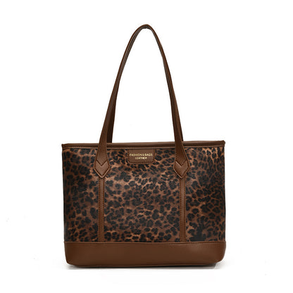 Women Fashion Retro Leopard Pu Tote Bag