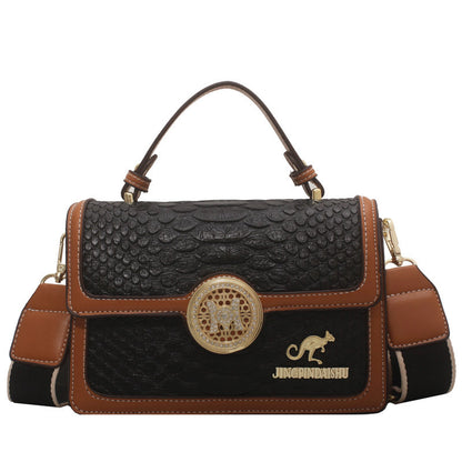 Women Vintage Flap Buckle Design Crocodile Pattern PU Crossbody Bag