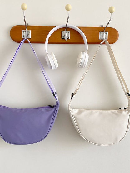 Sac à bandoulière simple et tendance pour femme, couleur unie, fermeture éclair, forme boulette 