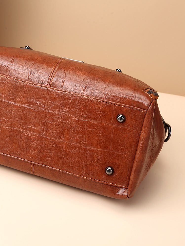 Women Fashion Retro Three-Layer Large Capacity PU Handle Bag