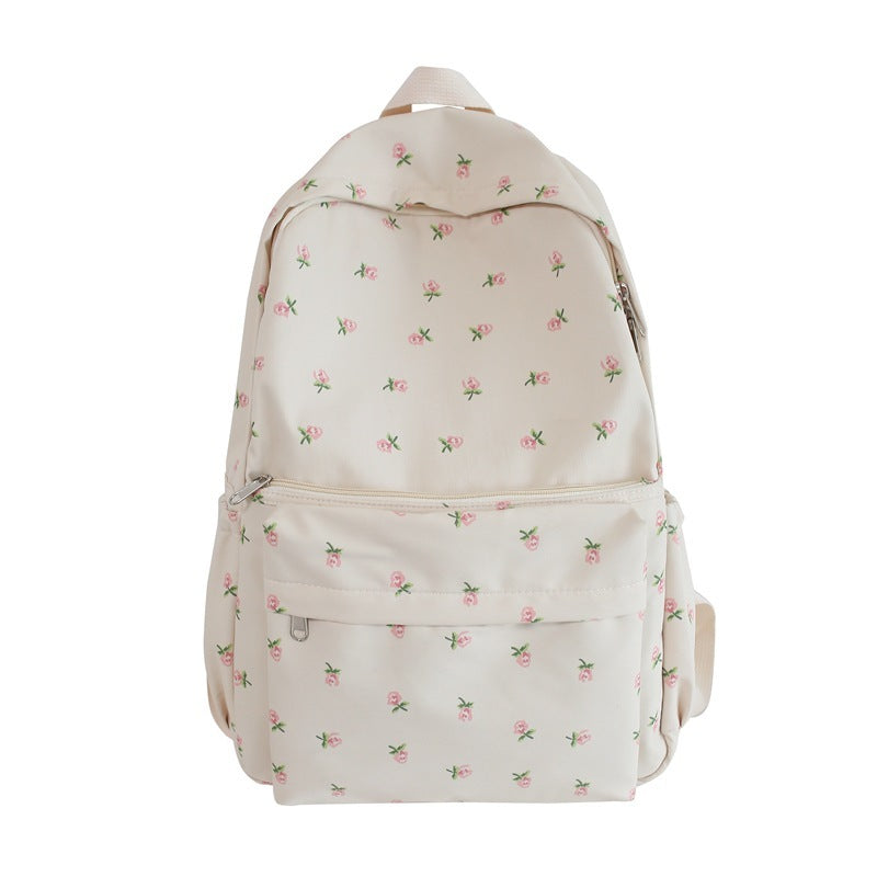 Women Casual Flower Pattern Solid Color Canvas Large Capacity Backpack