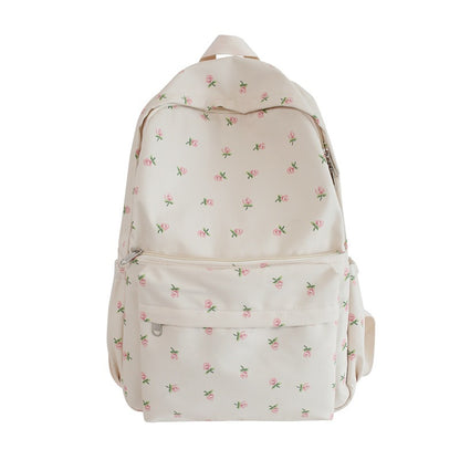 Women Casual Flower Pattern Solid Color Canvas Large Capacity Backpack