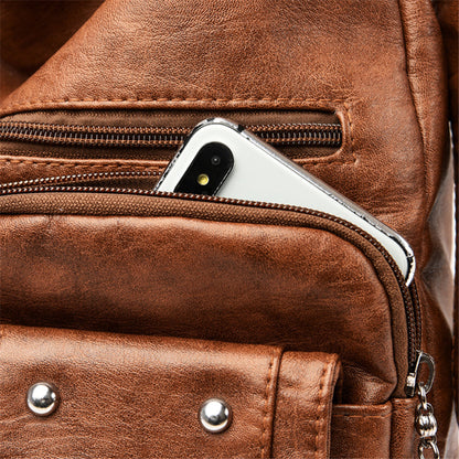 Sac à bandoulière décontracté multi-poches pour femme, couleur unie, grande capacité, en PU 