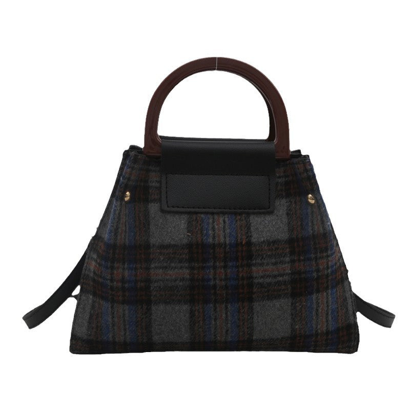 Sac seau décontracté à bandoulière en laine à carreaux rétro pour femme 