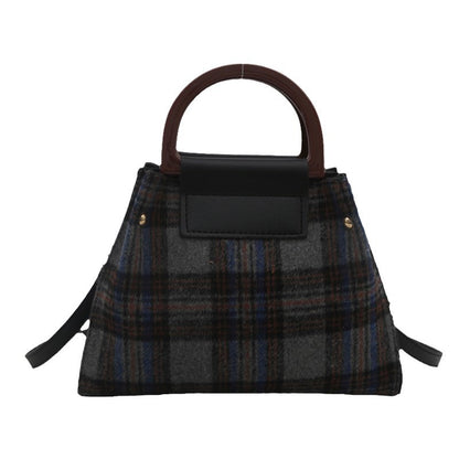Sac seau décontracté à bandoulière en laine à carreaux rétro pour femme 