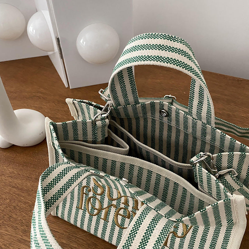 Sac fourre-tout décontracté en toile à rayures pour femme, grande capacité