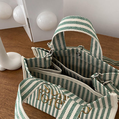 Sac fourre-tout décontracté en toile à rayures pour femme, grande capacité