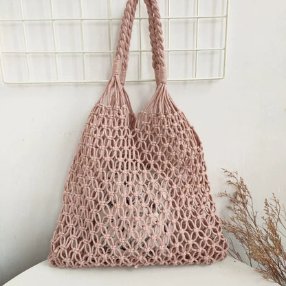 Women Casual Fashion Vacation Beach Mesh Woven Hollow Shoulder Bag