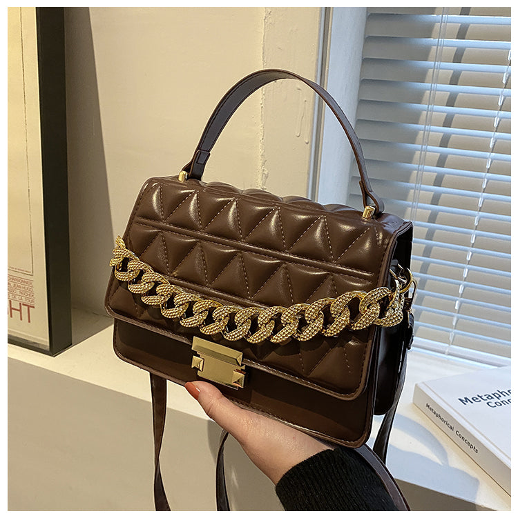 Sac à bandoulière décontracté en PU pour femme, motif losange gaufré, couleur unie 