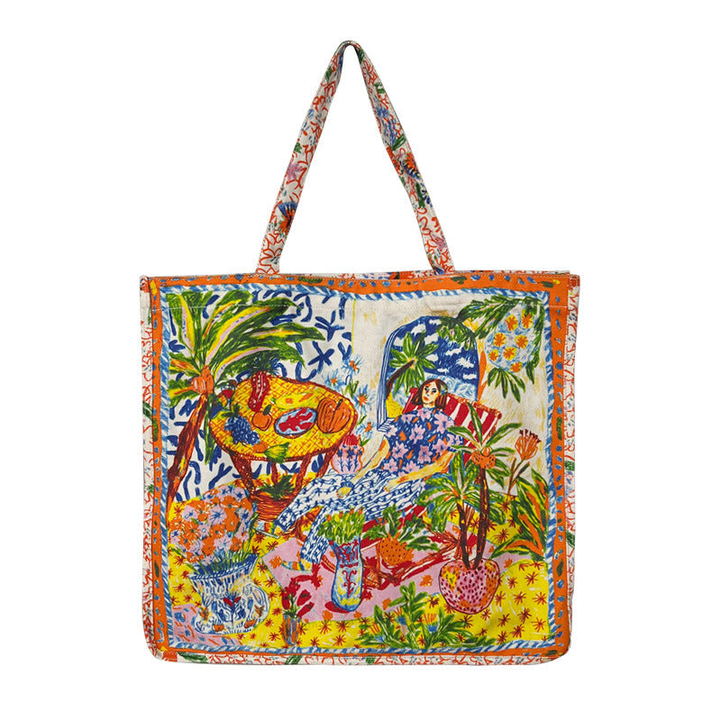 Sac fourre-tout à bandoulière grande capacité avec motif graphique imprimé recto verso pour femme 