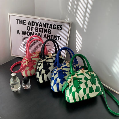 Women Chic Zipper Design Shell ShapedColor Blocking PU Handle Bag